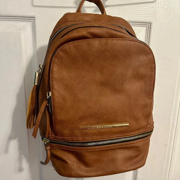 Steve Madden Brown Tan Backpack Steve Madden Small Textured logo Faux Leather Backpack With  main image 3